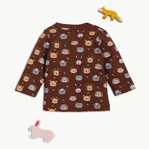 Cute Bear & Bunny Printed Full Sleeve Jhabla with Soft Jogger Pants Comfort Wear Outfit Set