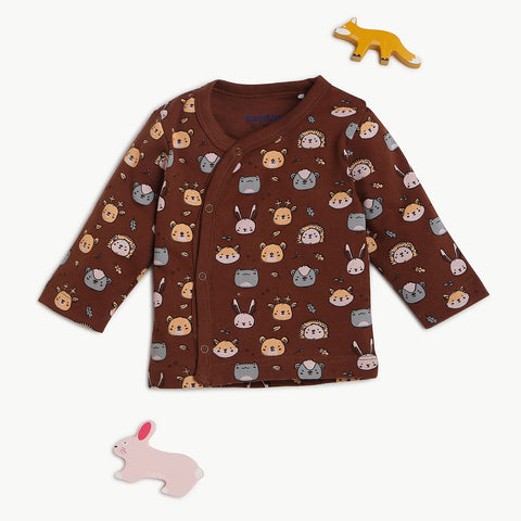 Cute Bear & Bunny Printed Full Sleeve Jhabla with Soft Jogger Pants Comfort Wear Outfit Set