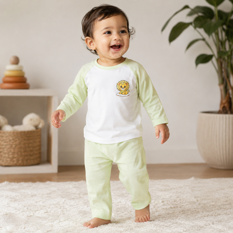 Mimo the Lion | Raglan Night Suit | Lyocell Cotton | Green