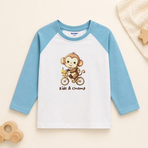 Kiki the Monkey Raglan Nightsuit Lyocell Cotton - Blue