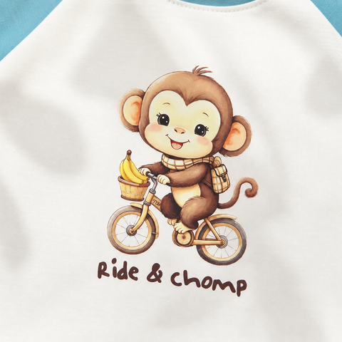 Kiki the Monkey Raglan Nightsuit Lyocell Cotton - Blue