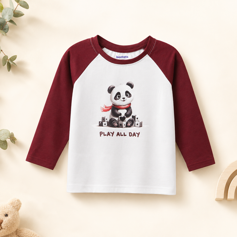 Poko Panda Raglan Nightsuit Lyocell Cotton | Maroon