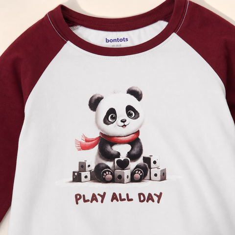 Poko Panda Raglan Nightsuit Lyocell Cotton | Maroon