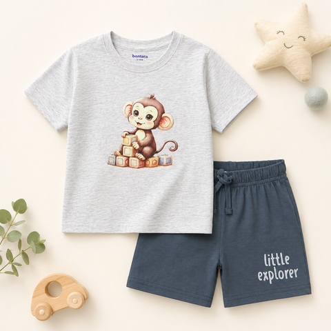 Kiki the Monkey Tshirt Shorts Set Lyocell Cotton Blend | Grey