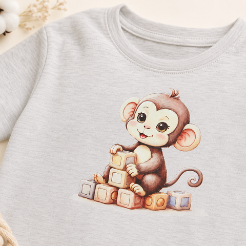 Kiki the Monkey Tshirt Shorts Set Lyocell Cotton Blend | Grey