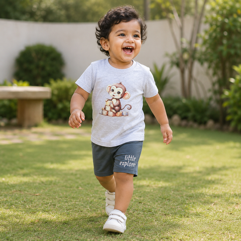 Kiki the Monkey Tshirt Shorts Set Lyocell Cotton Blend | Grey