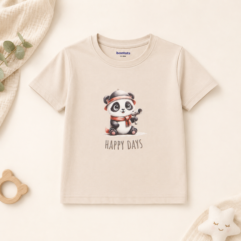 Poko the Panda Tshirt Shorts Set Lyocell Cotton Blend | Beige