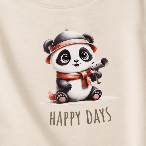Poko the Panda Tshirt Shorts Set Lyocell Cotton Blend | Beige