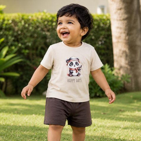 Poko the Panda Tshirt Shorts Set Lyocell Cotton Blend | Beige