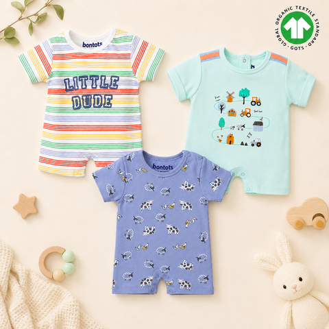 Cool Boys Organic Cotton Rompers (Pack of 3)
