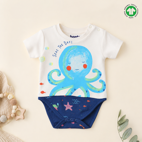 Bodysuit Short Sleeve Organic Cotton Blue & White