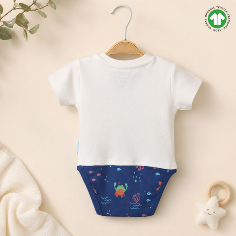 Bodysuit Short Sleeve Organic Cotton Blue & White