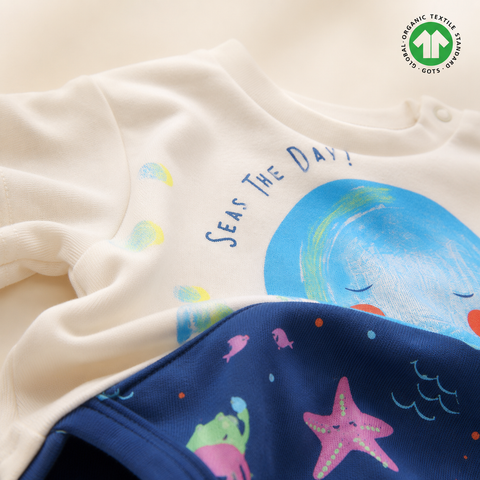 Bodysuit Short Sleeve Organic Cotton Blue & White