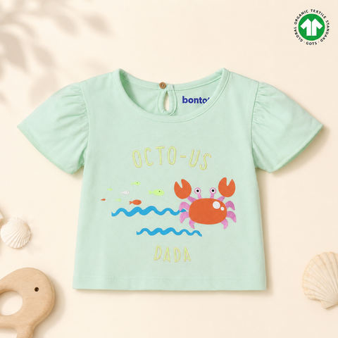 Organic Cotton Crab Print T Shirt Shorts 2 Pcs Set Girls