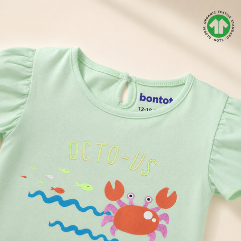 Organic Cotton TShirt Crab Print Girls Green