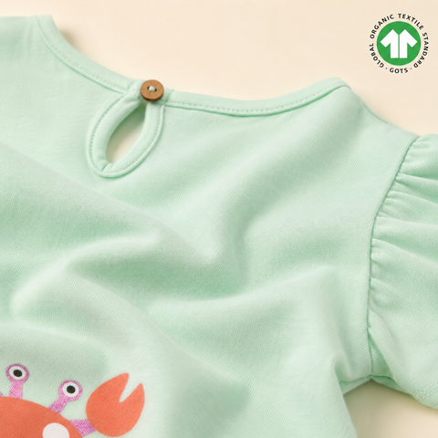 Organic Cotton TShirt Crab Print Girls Green