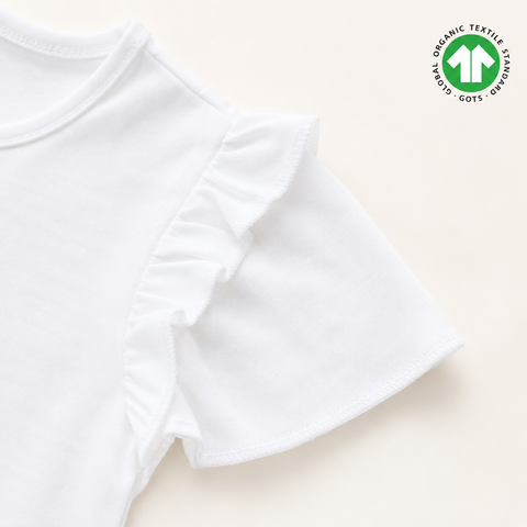 Organic Cotton Ruffle Tshirt Mermaid Print Girls White
