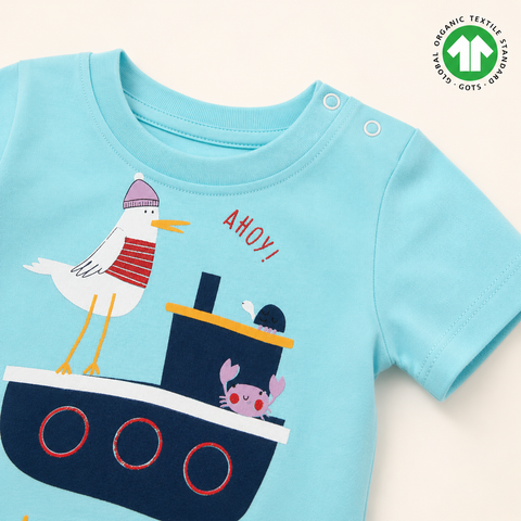 Organic Cotton Tshirt Sailor Theme Print Boys