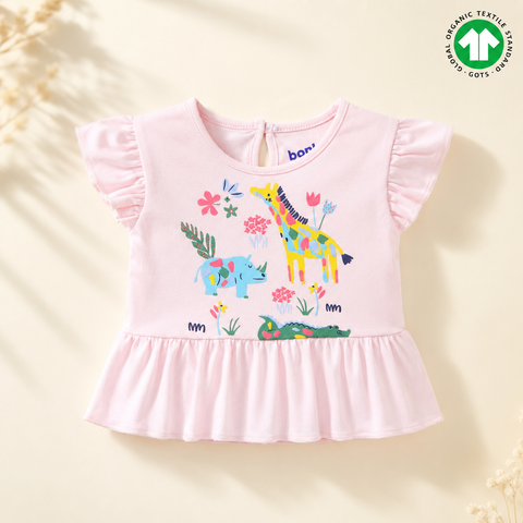 Organic Cotton Ruffle Top Girls Pink