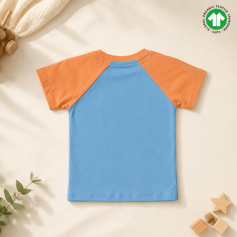Organic Cotton Raglan TShirt Boys Orange Blue