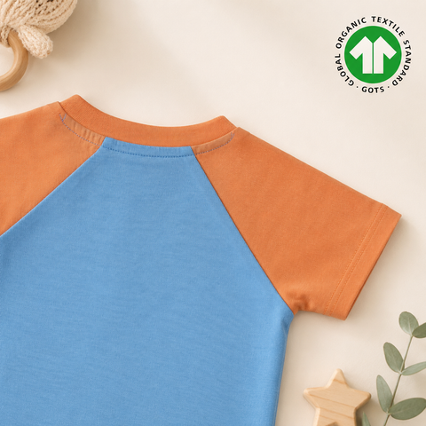 Organic Cotton Raglan TShirt Boys Orange Blue