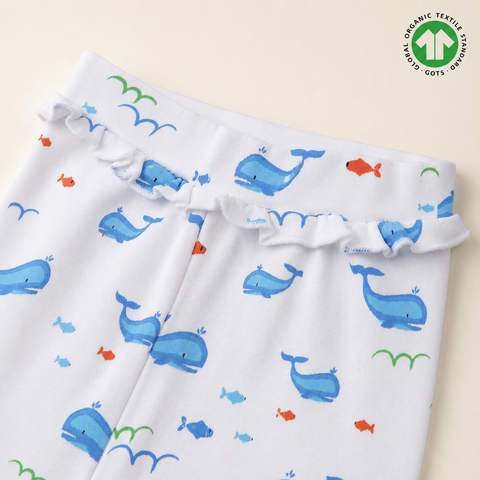 Organic Cotton Whale AOP Print Pajama Girl White