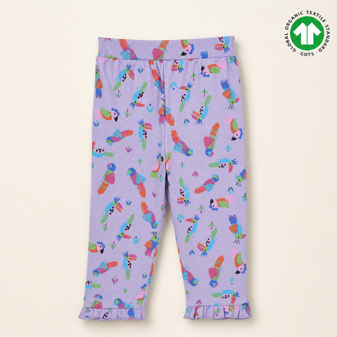 Organic Cotton Birds AOP Print Girls Purple
