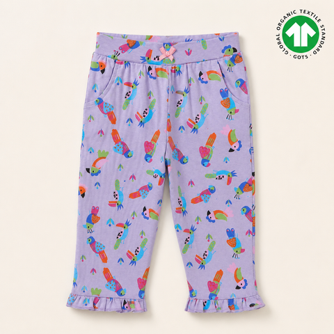 Organic Cotton Birds AOP Print Girls Purple