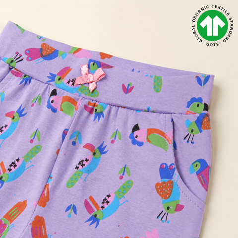 Organic Cotton Birds AOP Print Girls Purple