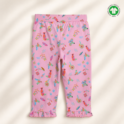 Organic Cotton Birds AOP Pajama Girls Pink