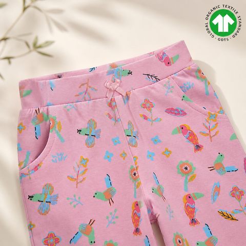 Organic Cotton Birds AOP Pajama Girls Pink
