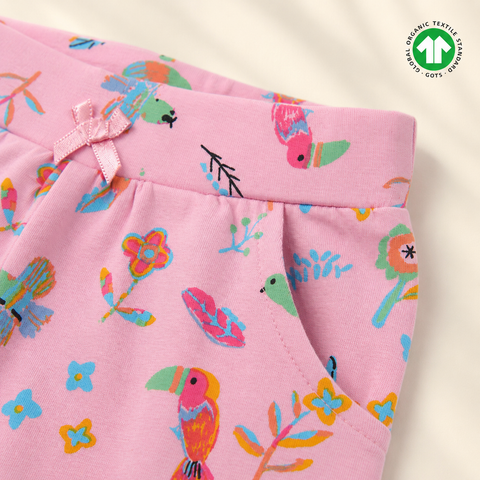 Organic Cotton Birds AOP Pajama Girls Pink
