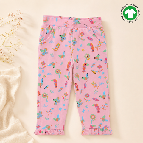 Organic Cotton Birds AOP Pajama Girls Pink