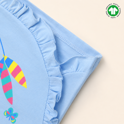 Organic Cotton Reffule Tshirt Bird Print Girls Blue
