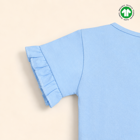 Organic Cotton Reffule Tshirt Bird Print Girls Blue