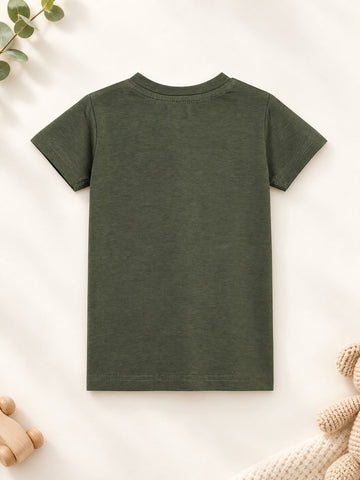 Lyocell Cotton Girls Tshirt Shorts Set "Mimo the Lion"  print, Olive Green