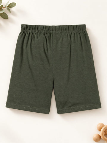 Lyocell Cotton Girls Tshirt Shorts Set "Mimo the Lion"  print, Olive Green