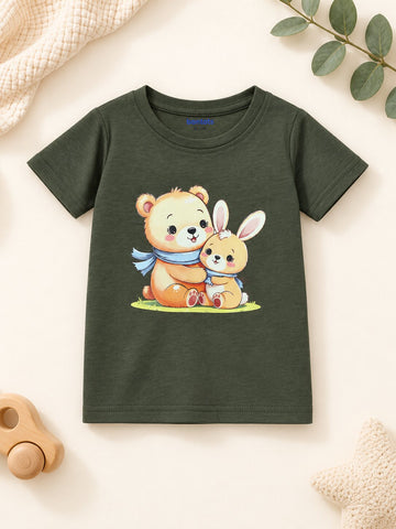 Lyocell Cotton Girls Tshirt Shorts Set "Coco & Bella"  print, Olive Green