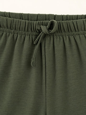Lyocell Cotton Girls Tshirt Shorts Set "Coco & Bella"  print, Olive Green