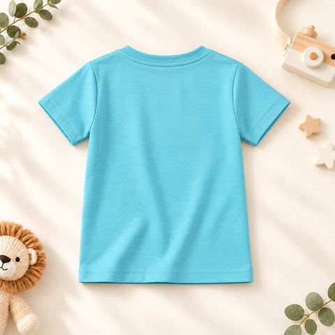 Lyocell Cotton Girls Tshirt Shorts Set "Mimo the Lion"  print, Aqua Blue