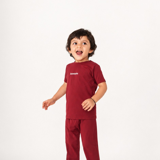 "bontots" Logo Co-ord Set Lyocell Cotton Blend | Maroon