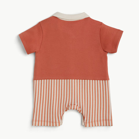 Printed Romper Combo Set – Polo Collar Car Print & Striped Play Theme Rompers