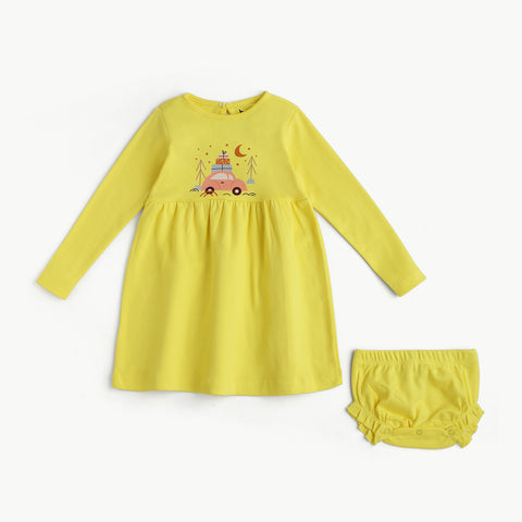 Organic Cotton Printed Dress Combo Set – Bear Print & Striped Designer Dresses