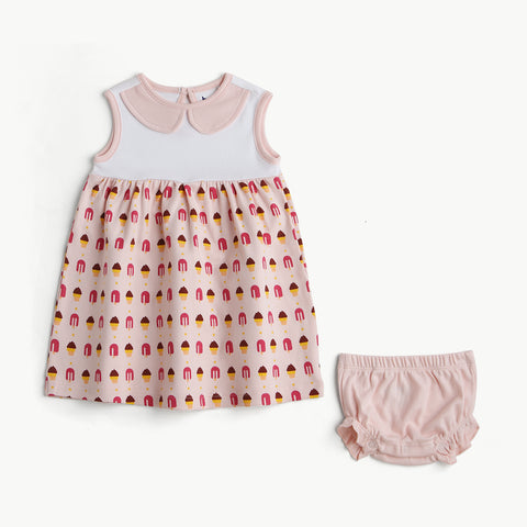 Baby Girls 100% Organic Cotton Printed Dress Premium Sleeveless Peter Pan Collar Summer Combo Pack