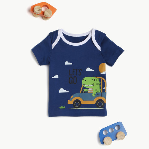 Dino Ride Co-Ord Set – Ultra Soft Let’s Go Printed T-Shirt & Be Happy Shorts