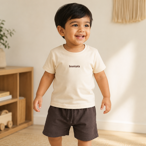 "bontots" Logo Tshirt Lyocell Cotton Blend | beige