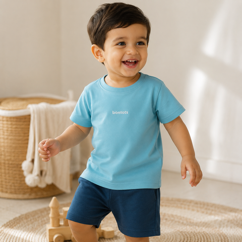 "bontots" Logo Tshirt Lyocell Cotton Blend | Blue