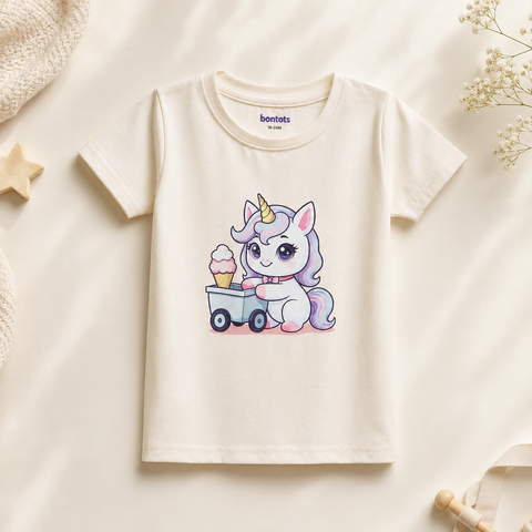 Luna the Unicorn Tshirt Pyjama Set Lyocell Cotton Blend | Beige
