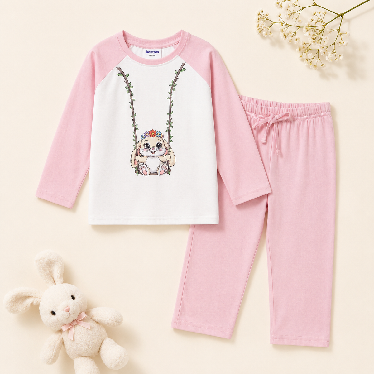 Bella the Bunny Raglan Nightsuit Lyocell Cotton | Pink