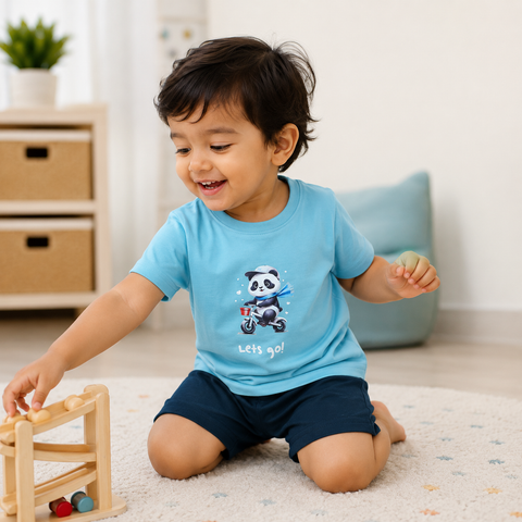 Poko the Panda Tshirt Shorts Set Lyocell Cotton Blend | Blue